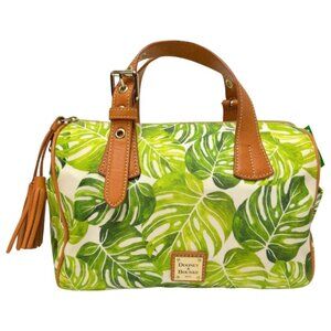 Dooney & Bourke Leather & Nylon Zip Top Leaf Print Satchel Green Tan